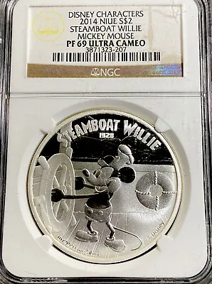 Disney Characters 2014 Niue $2 Mickey Mouse Steamboat Willie NGC PF69 ULT CAM • $115