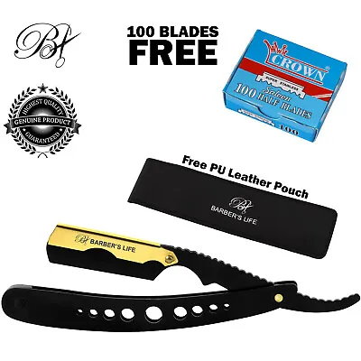 Professional Barber Hair Shaving Razor Straight Edge Knife + 100 Blades • $9.25