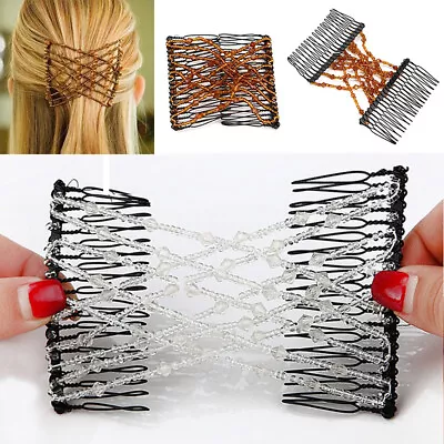 $6.69 • Buy Women's Magic Beads Hair Clips Double Hair Comb Elastic Slide Hair Accessories