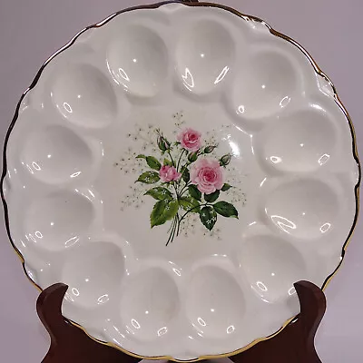 Vintage Deviled Egg Plate With Floral Design 9” With 12 Egg Slots Colorful Rare • $12.34