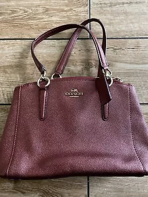 Coach Christie Leather Tote Bag Satchel Handbag Burgundy Silver • $59.99