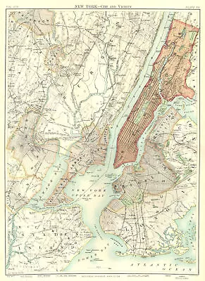 NEW YORK. New York City & Vicinity. Manhattan. Jersey City. Britannica. 1898 Map • £30