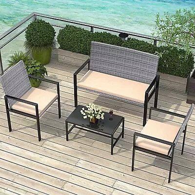 4PCS Outdoor Patio PE Rattan Wicker Table Set Sofa Furniture W/ Cushion • $135.99