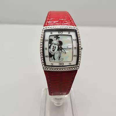 Skagen Watch Minnie Mouse Mother Of Pearl Dial Red Leather Band NEW BATTERY • $55.99