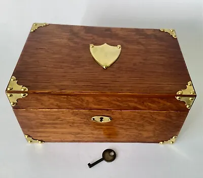 Mid 19th Century Brass Banded Oak Cigar / Storage Box With Key • £95