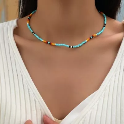 Surfer Necklace Choker Turquoise Black Yellow Seed Beads Hawaii Beach Jewelry • $13.95