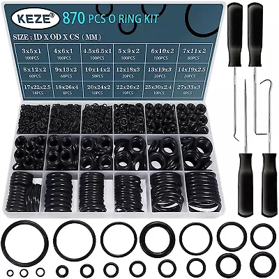 870 Pcs Rubber O-Rings Kit With Assorted Oring Tools Set/18 Size/Od:5Mm-33Mm • $13.32