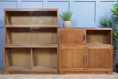 Vintage Mid Century Minty Library Sectional Glazed Barristers Bookcase Cupboards • £775