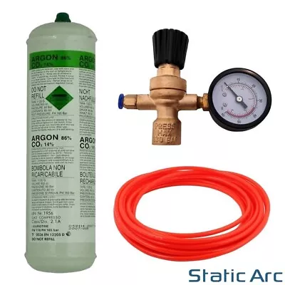 ARGON CO2 DISPOSABLE GAS KIT BOTTLE MIG TIG WELDING W/ REGULATOR GAUGE + HOSE • £38.99