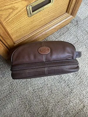 FOSSIL Pebbled Leather Dopp Toiletry Bag Travel Case Shave Kit 2 Sections BROWN • $120