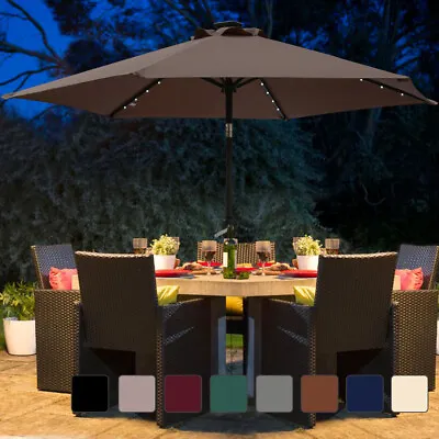 2.5M/2.7M LED Solar Outdoor Parasol Garden Patio Tilt & Crank Sun Shade Umbrella • £62.95