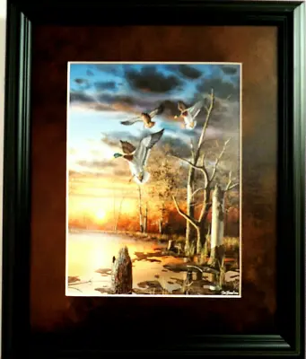 MALLARD DUCK PICTURE WATERFOWL  EVENING SPLASH  JIM HANSEL MATTED FRAMED 16X13 • $62.95