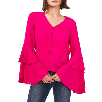 $13.39 • Buy Vince Camuto Womens Tiered Flare Sleeve V-Neck Peplum Top Blouse BHFO 7976