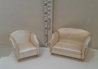 Dollhouse Miniature White Satin Chair And Sofa As Is 1-12 Ratio • $11.04