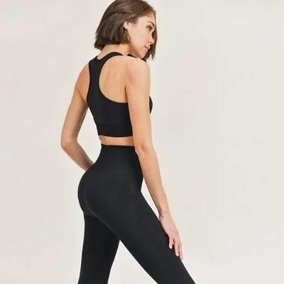 New Black Seamless Active Wear Matching Set Leggings Sports Bra Large • $14.95