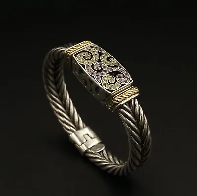 Flli Menegatti Sterling Silver Hinged Bracelet With Amethyst & Peridot Stone • $239.99