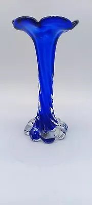 Vintage Venetian Cased Cobalt Blue Twist Glass Vase • $23.99