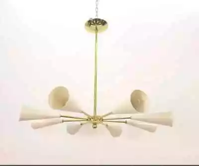 8 Arms Conical Brass Sputnik Chandelier Stilnovo Style Mid Century Light Fixture • $252