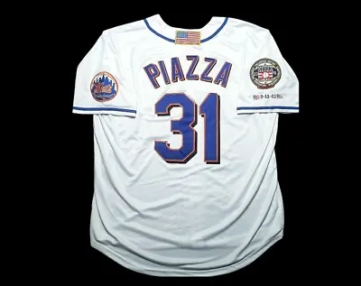 Mike Piazza New York Mets Jersey 2001Throwback Stitched 9-11 NEW HOF Patch SALE! • $82.47