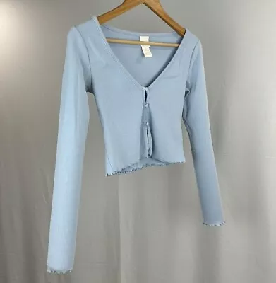 H&M Sweater Women's Small Blue Cardigan Buttoned Trendy Long Sleeve Crop Top • $10.88