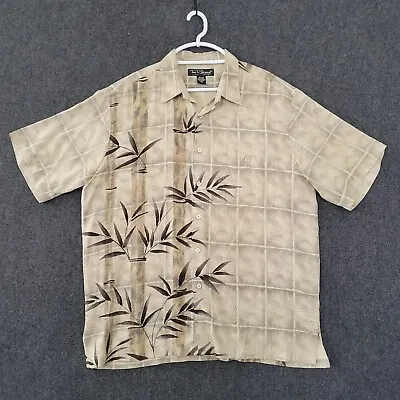 Tori Richard Shirt Mens Extra Large Tan Green Button Up Silk Bamboo Print Hawaii • $19.88