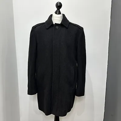 Karl Jackson Overcoat Wool & Cashmere Mix Charcoal Black Long Coat Jacket 42 VGC • £48.99