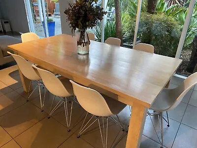 $750 • Buy Solid Timber Whitewashed Pickled Kitchen Dinning Room Table Chairs Seat 8