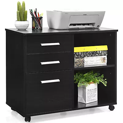 Costway 3-Drawer File Cabinet Mobile Lateral Cabinet Printer Stand Black • $124.99