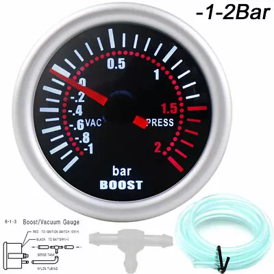 2  52mm Pointer LED Turbo Boost Pressure Gauge -1~2 Bar Car Vacuum Meter Black   • $14.46