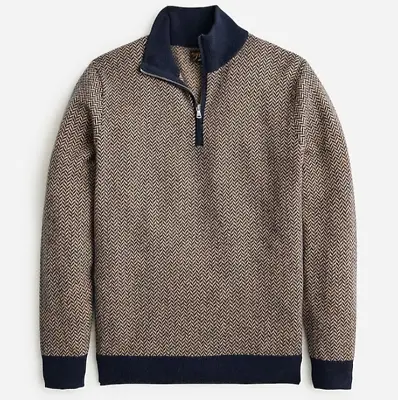 J.Crew NWT Cashmere Half-zip Sweater In Herringbone Jacquard Size M BS378 • $149.99