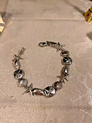 Vintage Sterling Silver Bracelet W/ Shells Star Fish Scallops Clams • $28.90