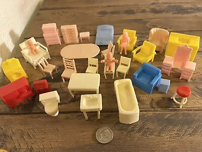 Marx Superior Lot Of 30 Pieces Vintage Doll House Furniture & People • $65