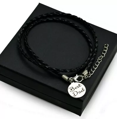 Personalised Jewellery Leather Bracelet Christmas Gift For Dad Son Mum Him Her • £8.99