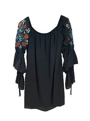 VaVa By Joy Han Womens Embroidered Boho Festival Off Shoulder Tunic Dress Size M • $25