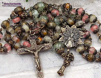 Infant Of Prague Quartz Prehnite Vintage Bronze Ornate Rosary • $159