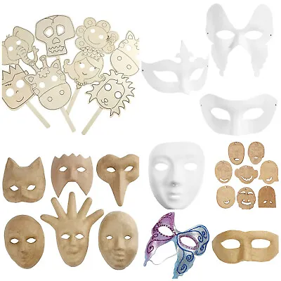 Face Masks Full Half Paper Mache Form Pressed Velour Finish Elastic Band Pick • £7.99