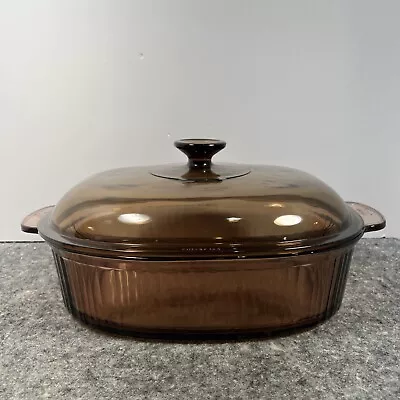 Corning Ware Visions Amber 4L Oval Roaster Casserole Dutch Oven Ribbed Pyrex Lid • $38