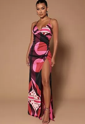 NOVALUXE STUNNING Dani Maxi Dress High Slit Pink Size LARGE NWOT • $38