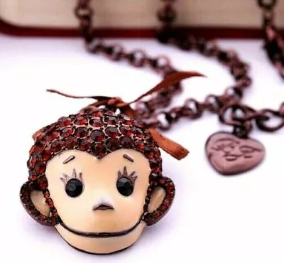 Big Playful MONKEY Shines Rhinestone Enamel Betsey Johnson Pendant Necklace • $24.99