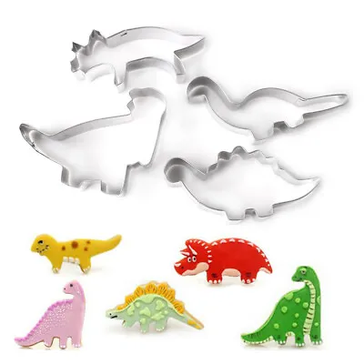 Metal 4 Piece Dinosaur Shaped Cookie Pastry Icing Cutter Mold Set • £2.84