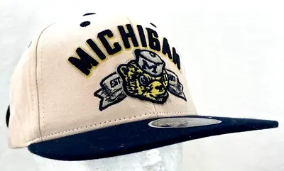 NEW Michigan Wolverines Zephyr Trucker Flat Bill Snapback Cap Hat Cream OS • $25.49