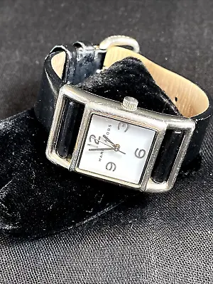 Marc By Marc Jacobs Square Silver Tone Watch Black Leather Band Works • $39.99