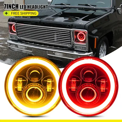 7  Inch Round LED Headlights Red Halo DRL Beam For Chevy C10 Camaro Pickup Truck • $33.59