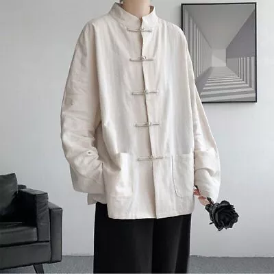 Chinese Clothing Men Cotton Linen Shirt Casual Vintage Jacket Tang Coat Top • £53.38