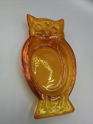 Vintage Viking Art Glass Persimmon Orange Owl Shaped Ashtray Trinket Dish 8.5” • $42