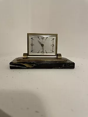 Vintage 1950's RENSIE Germany Brass Mechanical Desk Alarm Clock With Marble Base • $5