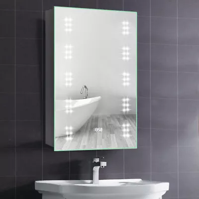 60 LED Light Up Mirror Cabinet Wall Door Hanging Box Storage Sensor Switch Clock • £149.95