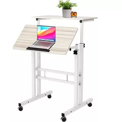 Mobile Standing Desk Laptop Workstation On Wheels Adjustable Computer Desk Fo... • $83.12
