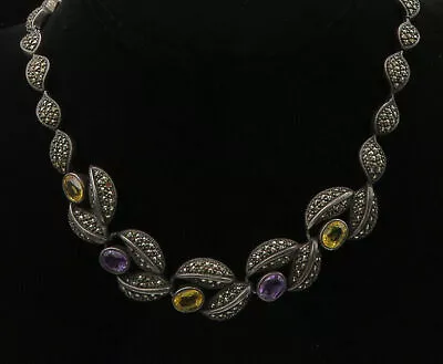 JUDITH JACK 925 Silver - Vintage Citrine & Amethyst Chain Necklace - NE3611 • $299.95