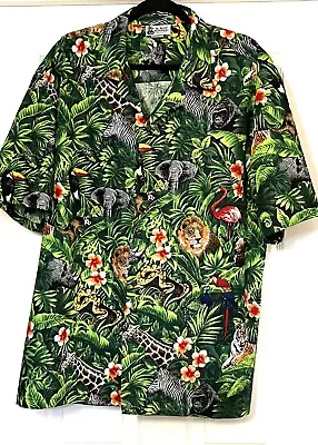 ALOHA REPUBLIC Mens S/S Sz XL Cotton Hawaiian Shirt - Exotic Animal Print • $24